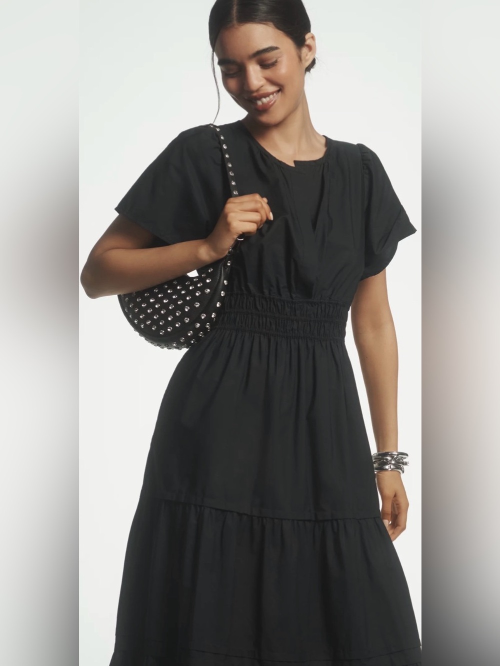 Quince 100% Cotton Poplin Tiered Maxi Dress in Black